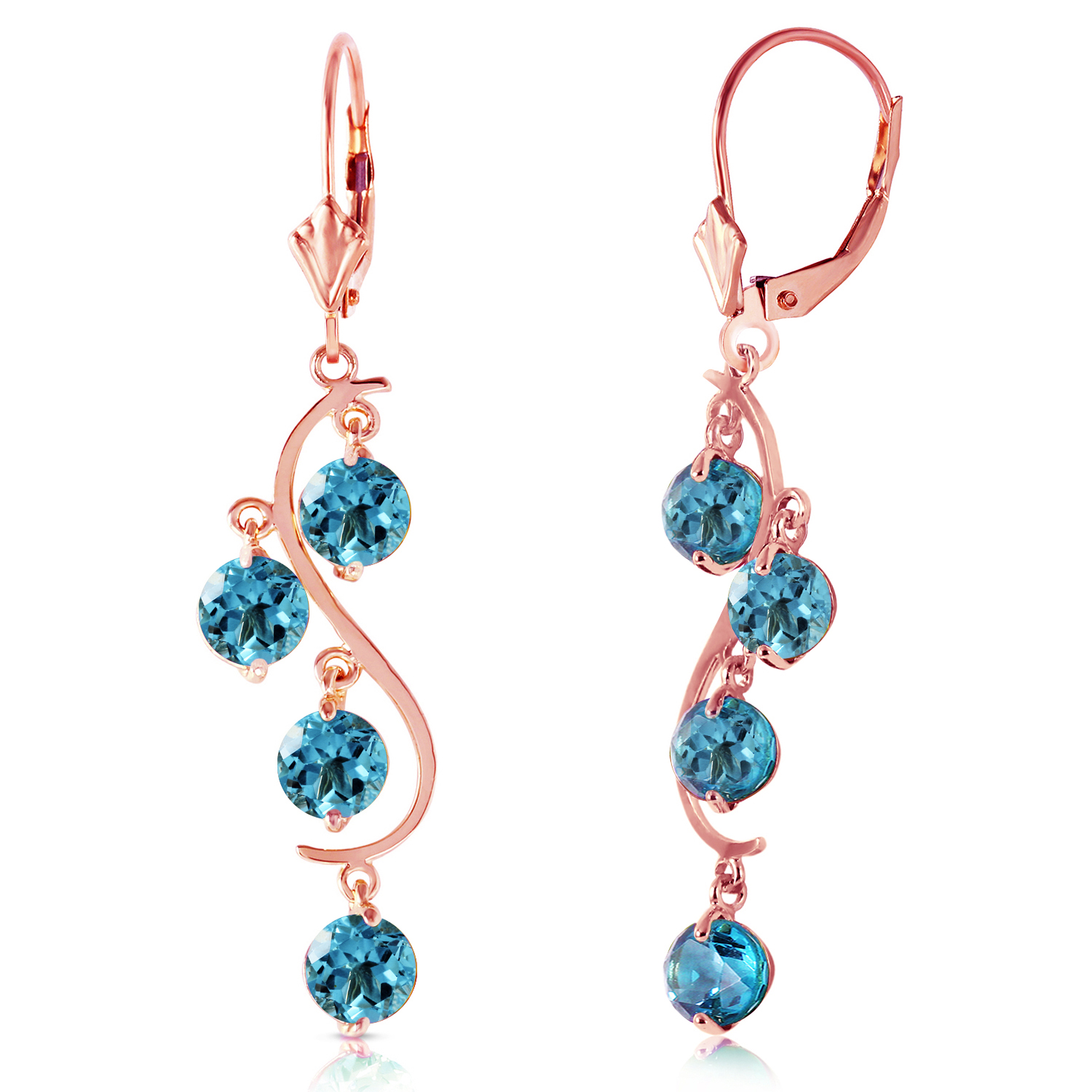 14k Gold Chandeliers Earring With Blue Topaz Rose Gold 1538$